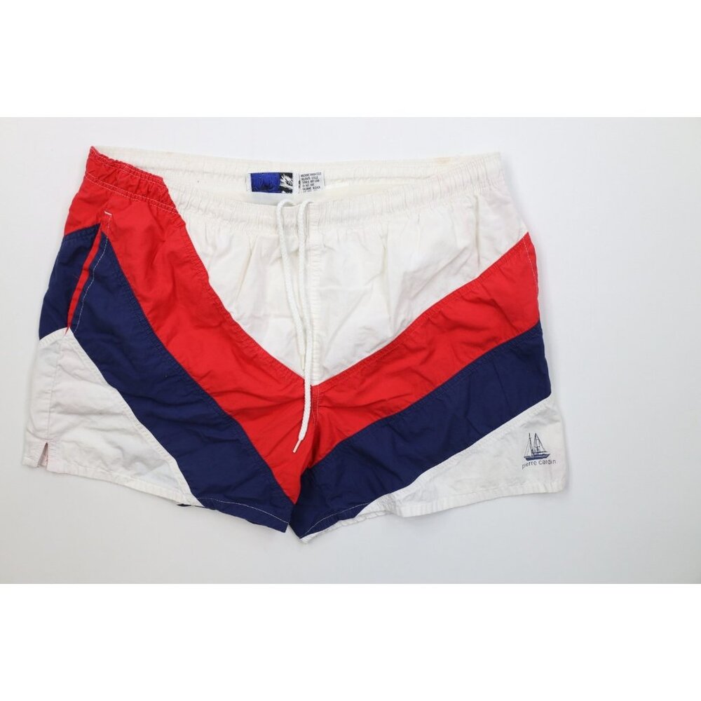 Vtg 80s 90s Pierre Cardin Mens L Distressed Color Block Lined Shorts Swim Trunk